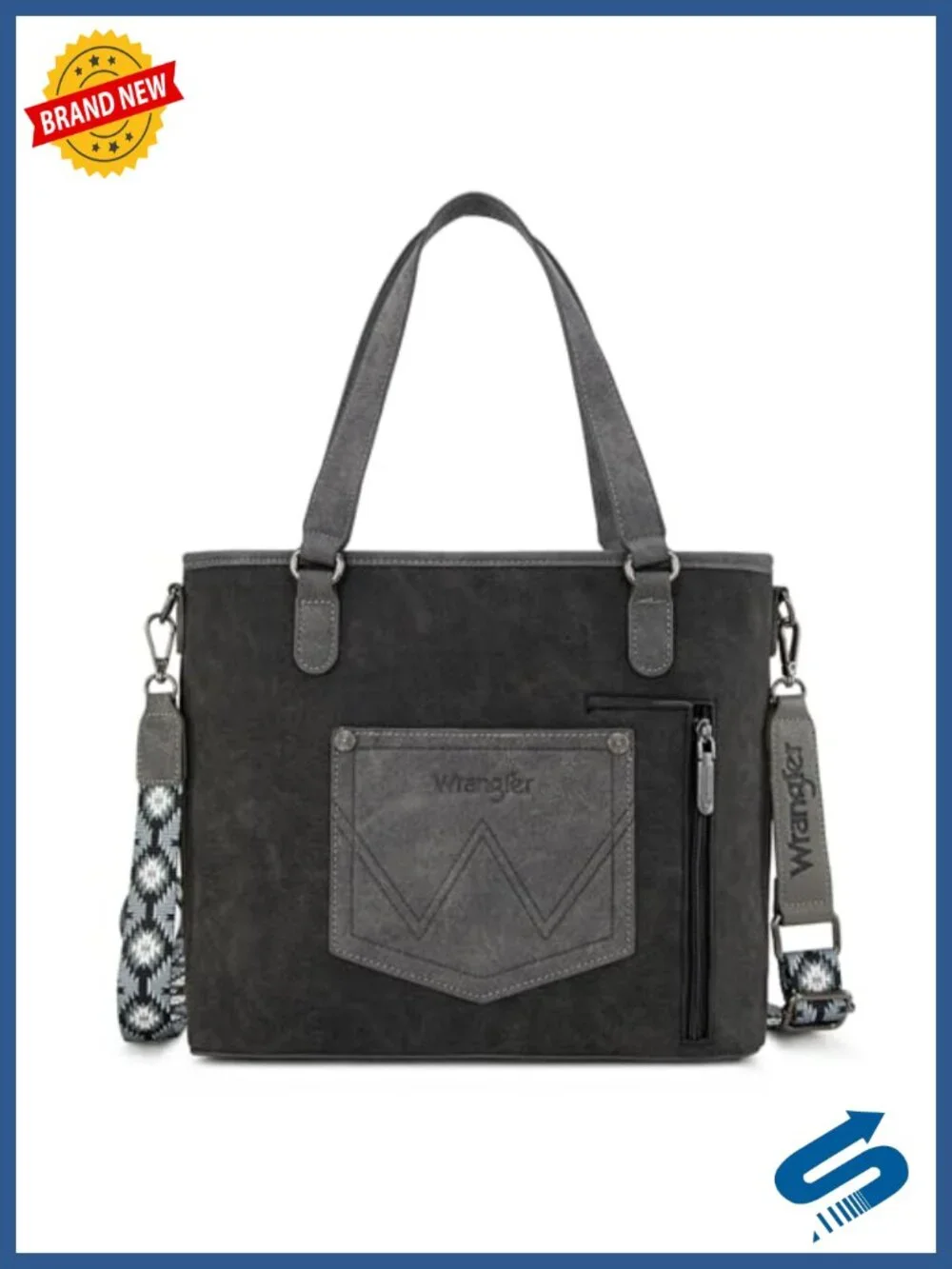 Faux Leather Western Tote Bag with Aztec Print Crossbody Strap